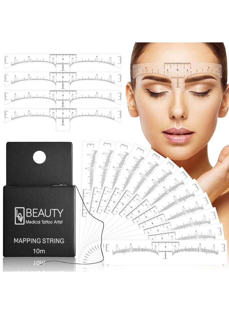 Kalolary Eyebrow Mapping String for Microblading with 100Pcs Eyebrow Ruler PreInked Microblading String for Eyebrow Mapping UltraThin MessFree 10M Disposable Eyebrow Ruler Sticker for Marking Symmetrical Eyebrows