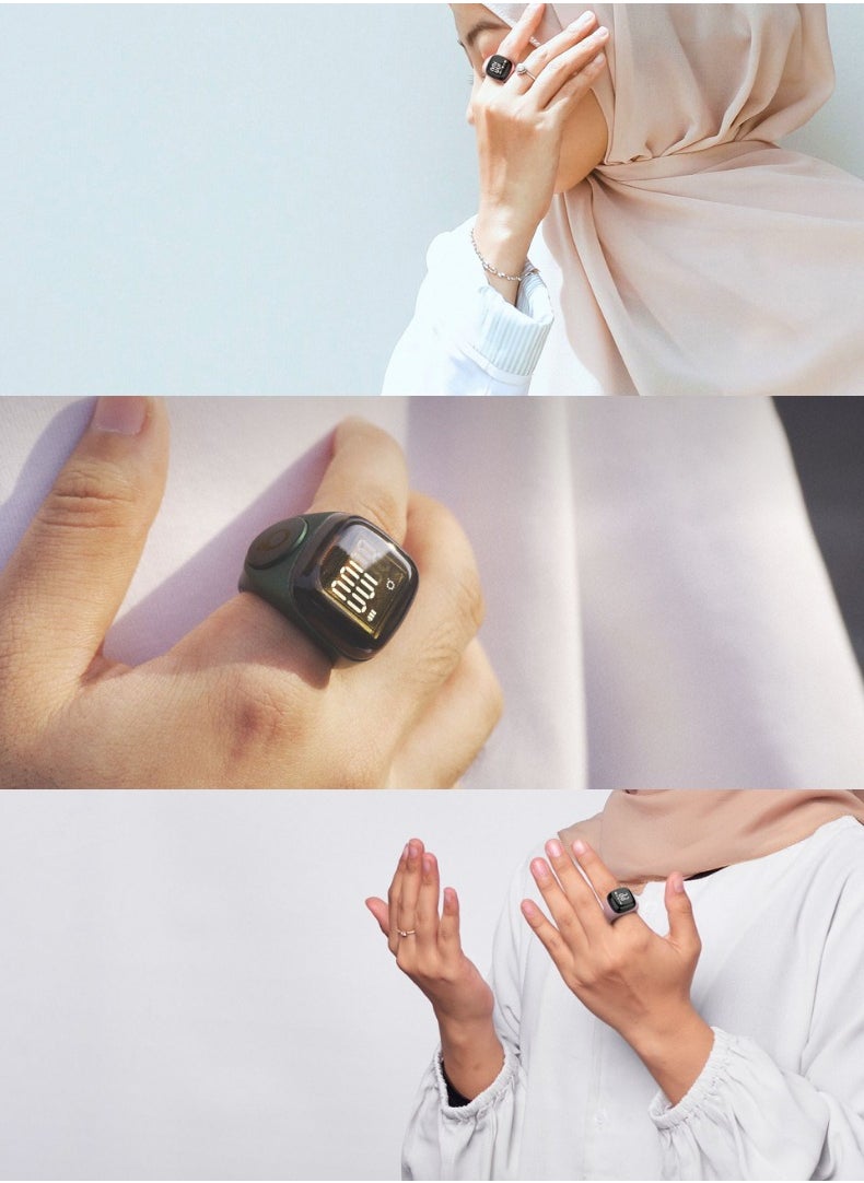 Zikr Ring Noor | 20MM Prayer Ring, Tasbih Counter & Islamic Reminder | Waterproof Wearable Technology | Black