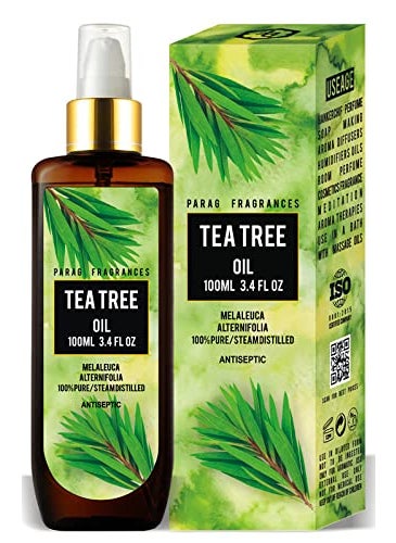 Parag Fragrances Tea Tree Essential Oil For Healthy Hair, Skin & Sleep 100% Pure, Natural And Undiluted/Best For Relieve Stress, Anxiety & Depression Best For Aroma Diffuser & Relaxation / 100Ml