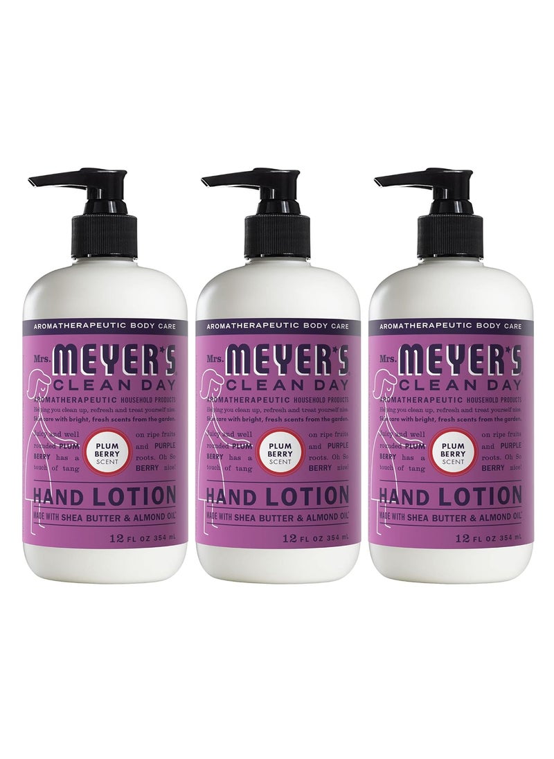 Mrs Meyers Hand Lotion for Dry Hands NonGreasy Moisturizer Made with Essential Oils Plum Berry 12 oz Bottles Pack of 3