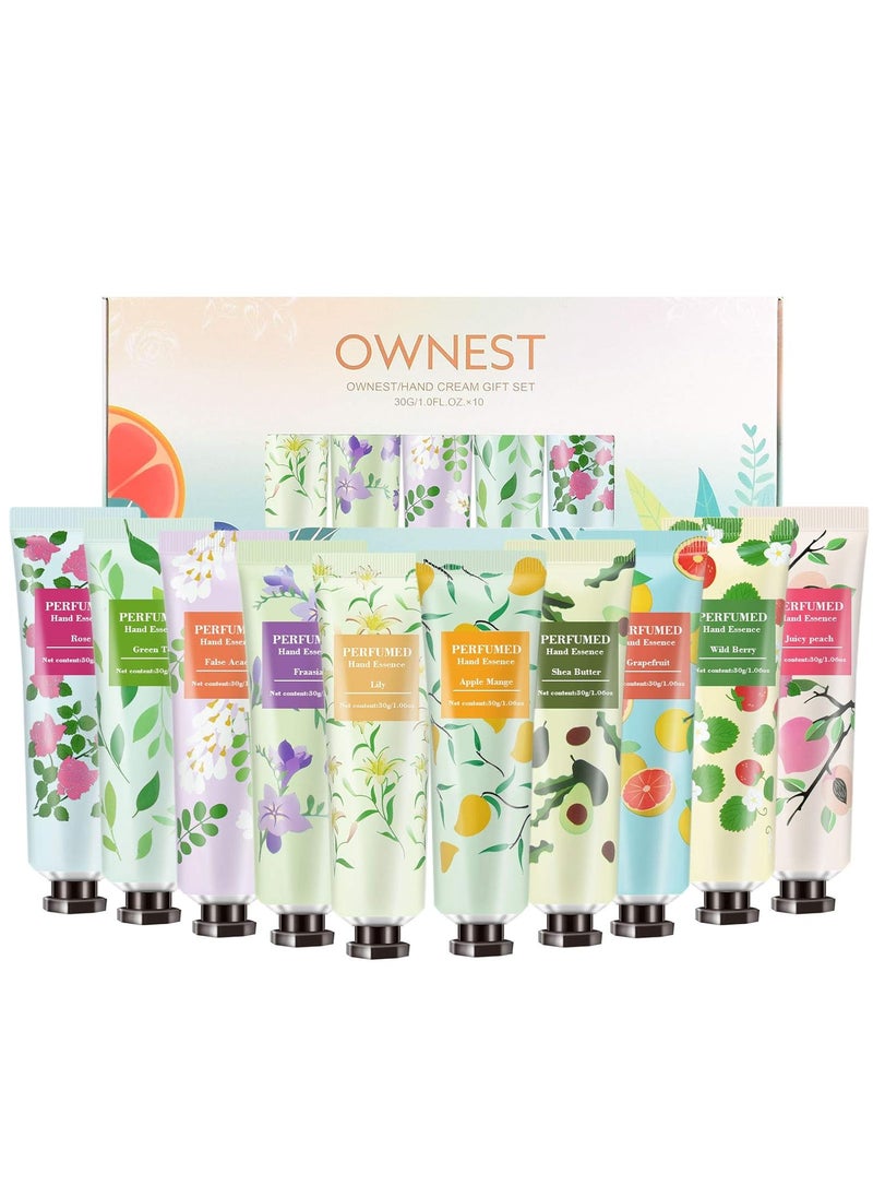 Ownest 10 Pack Hand Cream Kit Fruits Extract Fragrance Moisturizing Hand Care Cream Hydrating Formula with Vitamin E Hand Lotion for Dry Crack Skin Protable Travel Size Best Gift Kit