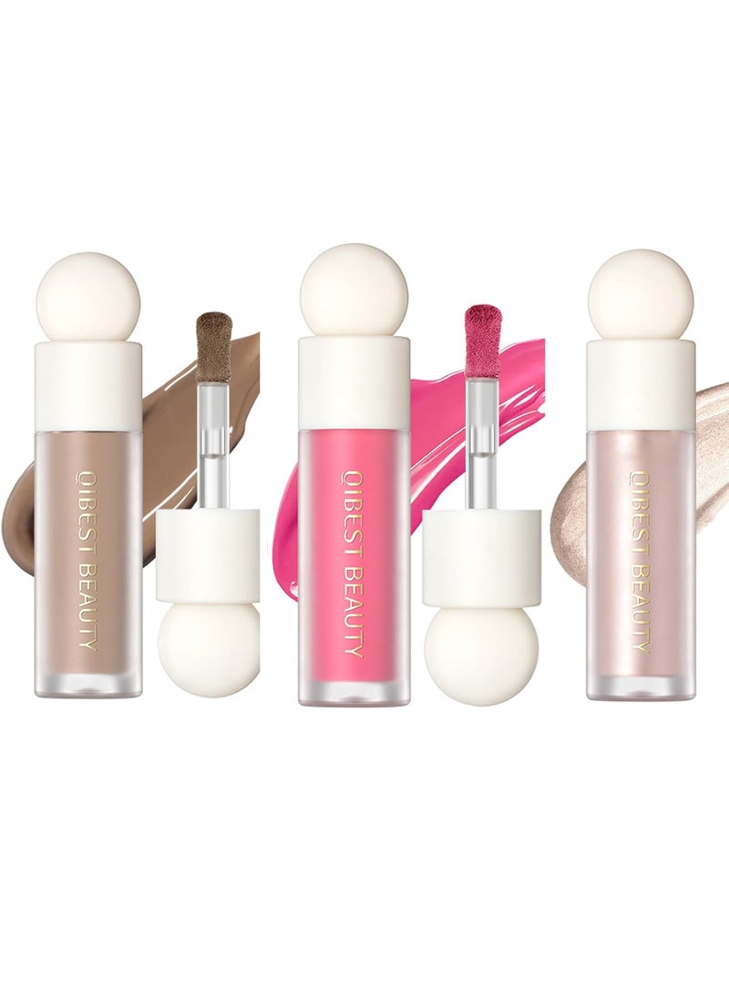 MEICOLY Liquid Highlighter LuminizerSoft Pinch Liquid Blush Dewy Cheek TintMatte Finish Liquid ContourHighlight Bronzer Shaping Trimming Stick SetPearl White HighlighterRose Pink BlushContour