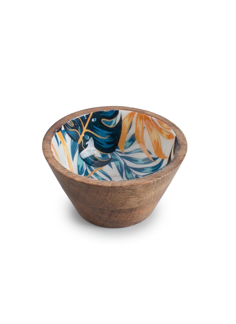 NOHUNT Serving Bowls Wooden for Snacks Dry Fruits | Printed Decorative Wooden Potpourri Bowls | Rosewood with Decaling Print with Clear Enamel Design (Design As Per Availibility) (5 Inch)