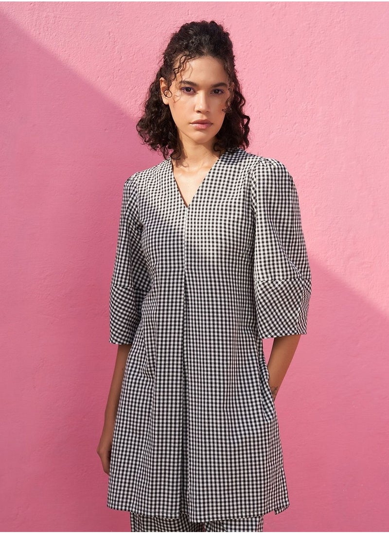 Box Pleated Gingham Checks Kurta