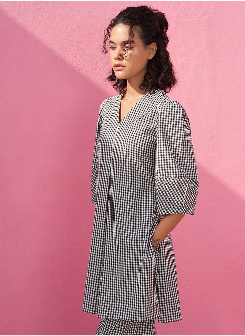 Box Pleated Gingham Checks Kurta