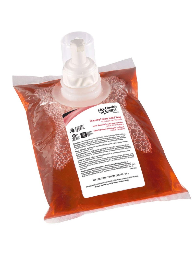 Kutol Health Guard 69010 Foaming Luxury Hand Soap 1000 mL Refill Bag Pink with Tropical Fragrance Pack of 4