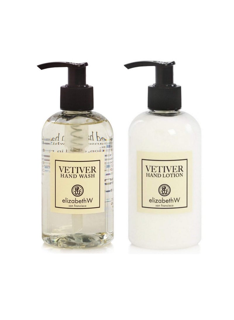 Elizabeth W Vetiver Hand Lotion and Hand Wash Featuring a Gute Cosmetic Carrying Bag 3 Piece Bundle 8 Ounces Each
