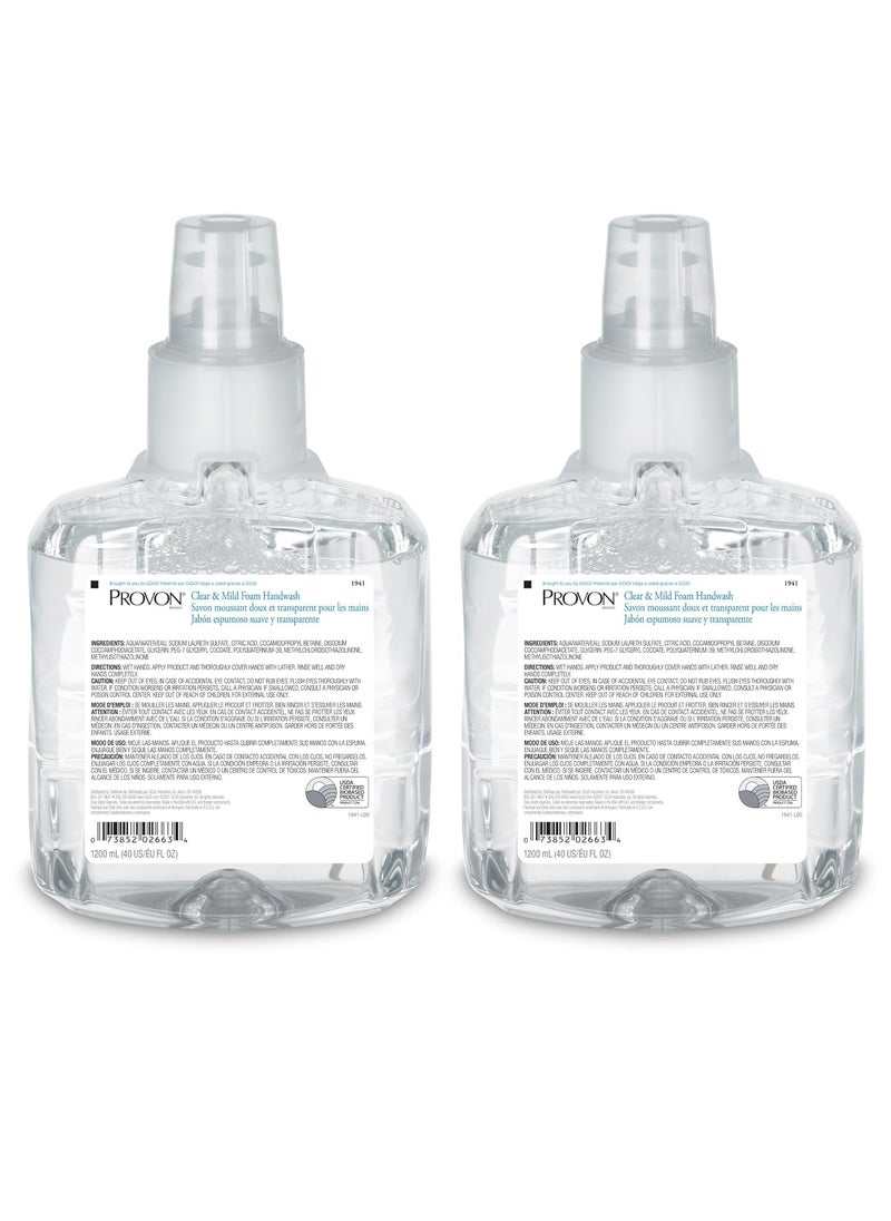 PROVON LTX12 Clear and Mild Foam Handwash EcoLogo Certified 1200 mL Foam Soap Refill for LTX12 TouchFree Dispenser Pack of 2  194102