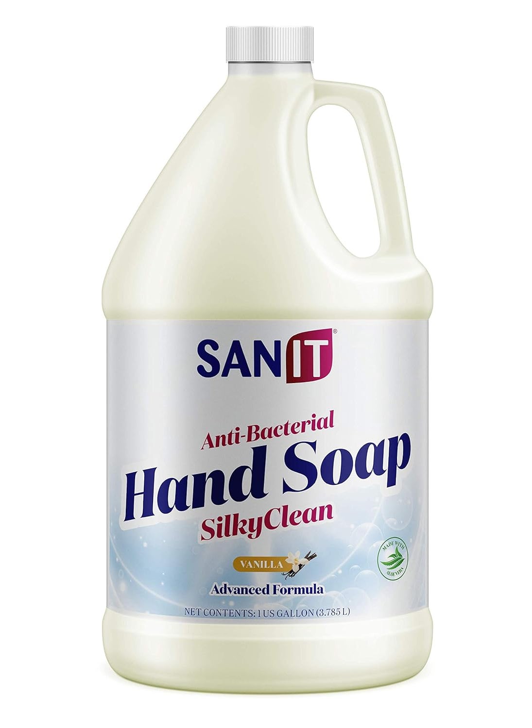 Sanit Silky Clean Antibacterial Liquid Gel Hand Soap Refill  Advanced Formula with Coconut Oil and Aloe Vera  AllNatural Moisturizing Hand Wash  Made in USA Vanilla 1 Gallon