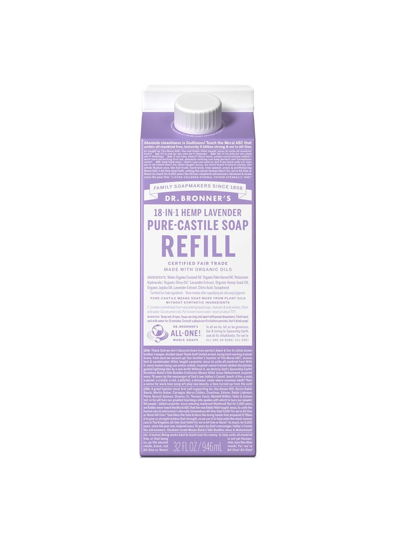 Dr Bronners PureCastile Liquid Soap Refill  Made with Regenerative Organic Certified Oils 82 Less Plastic  18in1 Uses for Face Body Wash Hand Soap Refill  More Lavender 32oz