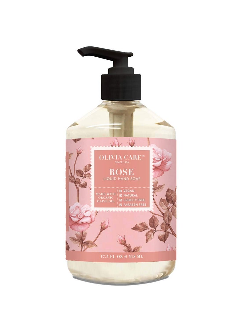 Olivia Care Liquid Hand Soap Rose  Essential Oils All Natural  Cleansing GermFighting Moisturizing Hand Wash for Kitchen  Bathroom  Gentle Mild  Natural Scented  185 OZ