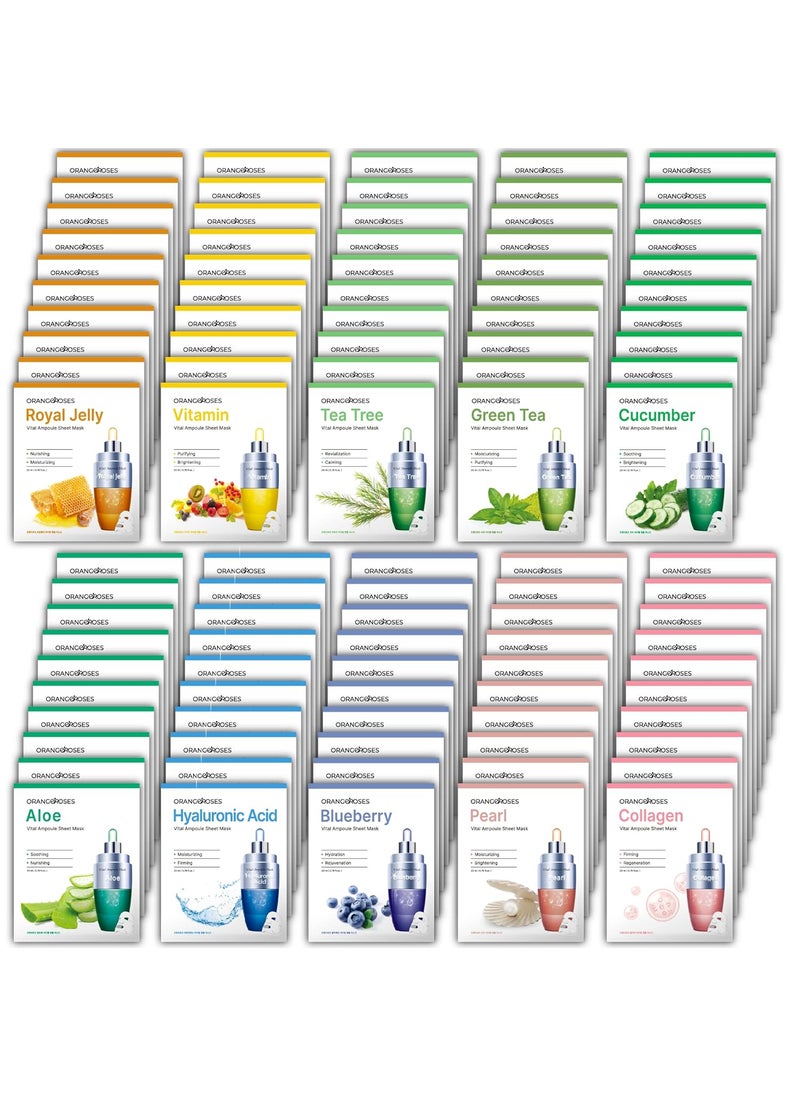 Orangeroses 100 Pcs Combo Pack Premium Korean Essence Facial Mask Sheet 10 Types x 10 pcs