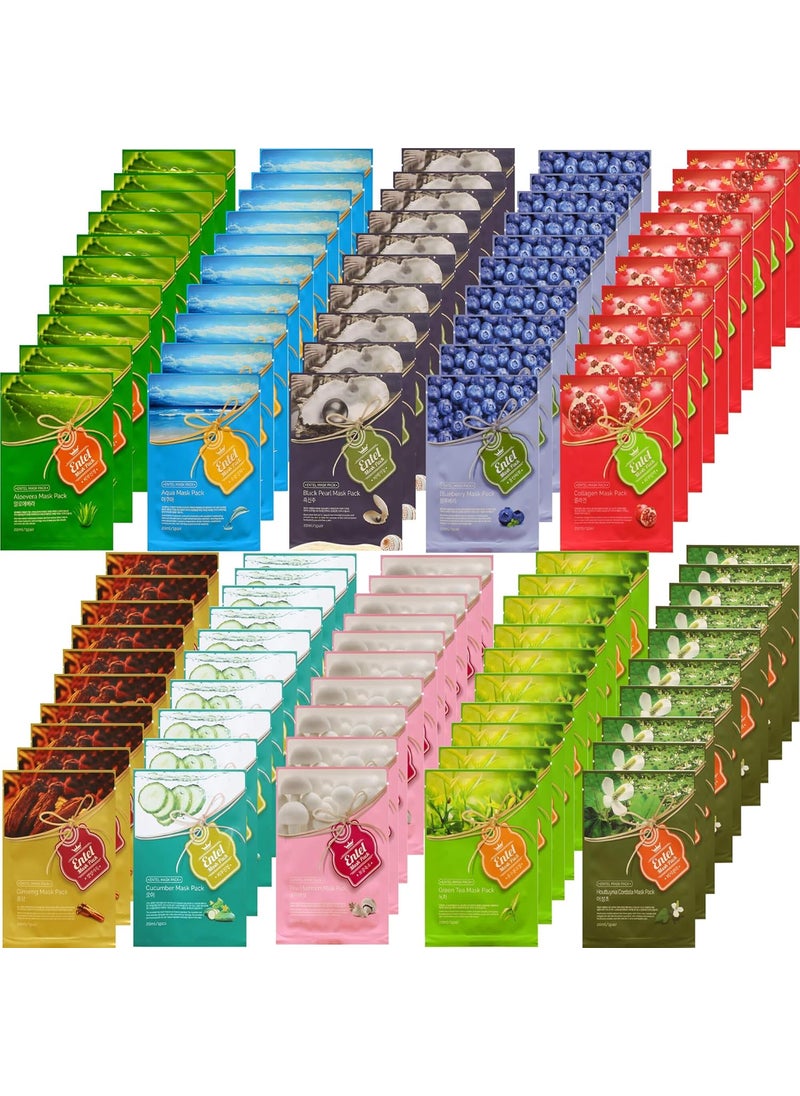Entel 100 Pcs Combo Set Premium Korean Essence Facial Mask Sheet 10 Types x 10 pcs Facial Face Mask Skincare for Men and Women