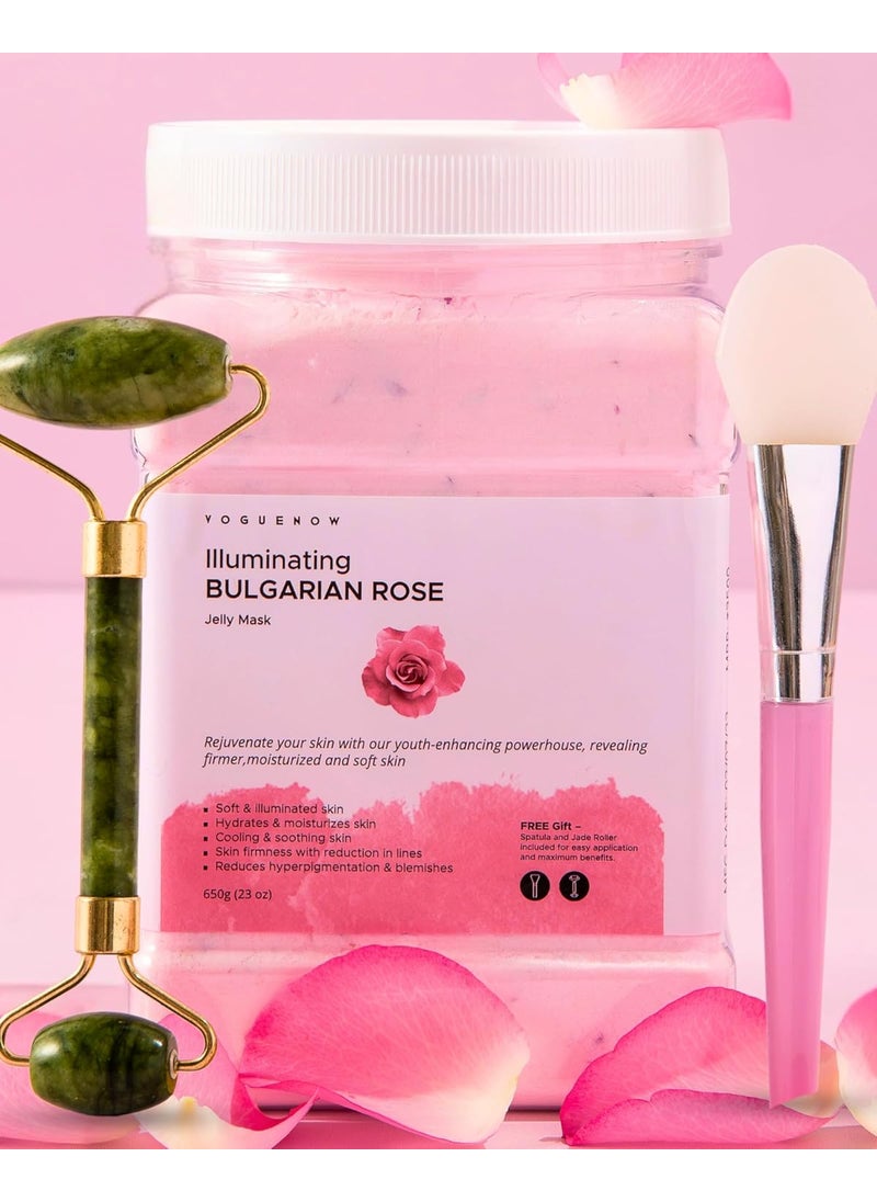 Jelly Face Mask for Facials  Bulgarian Rose Hydrating Brightening  Nourishing Jelly Mask with Free Jade Roller  Spatula  Professional Hydrojelly Masks  Vajacial Jelly Mask Powder  23 Oz Jar