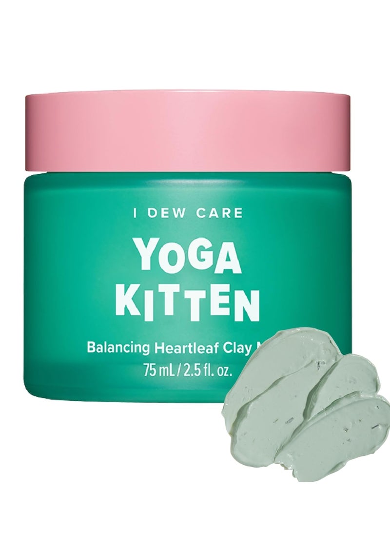 I DEW CARE Heartleaf Clay Mask  Yoga Kitten  Washoff For Blemishprone with Kaolin Heartleaf Tea Tree Extract Home Spa Korean Skincare Glass Skin Look Soothing Exfoliating 25 FL Oz