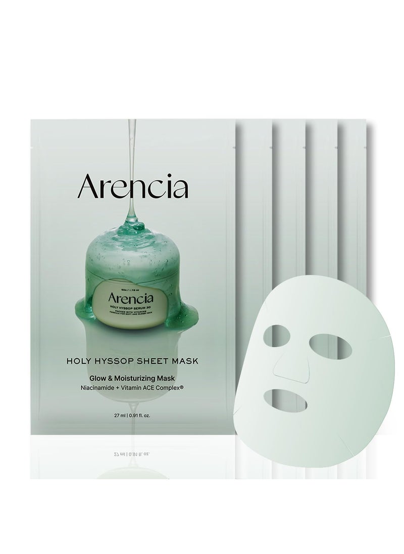 Hyssop Glow Sheet Mask 5 Pack Hydrating Glowing Boosting Repairing for younger looking skin with Vitamin ACE