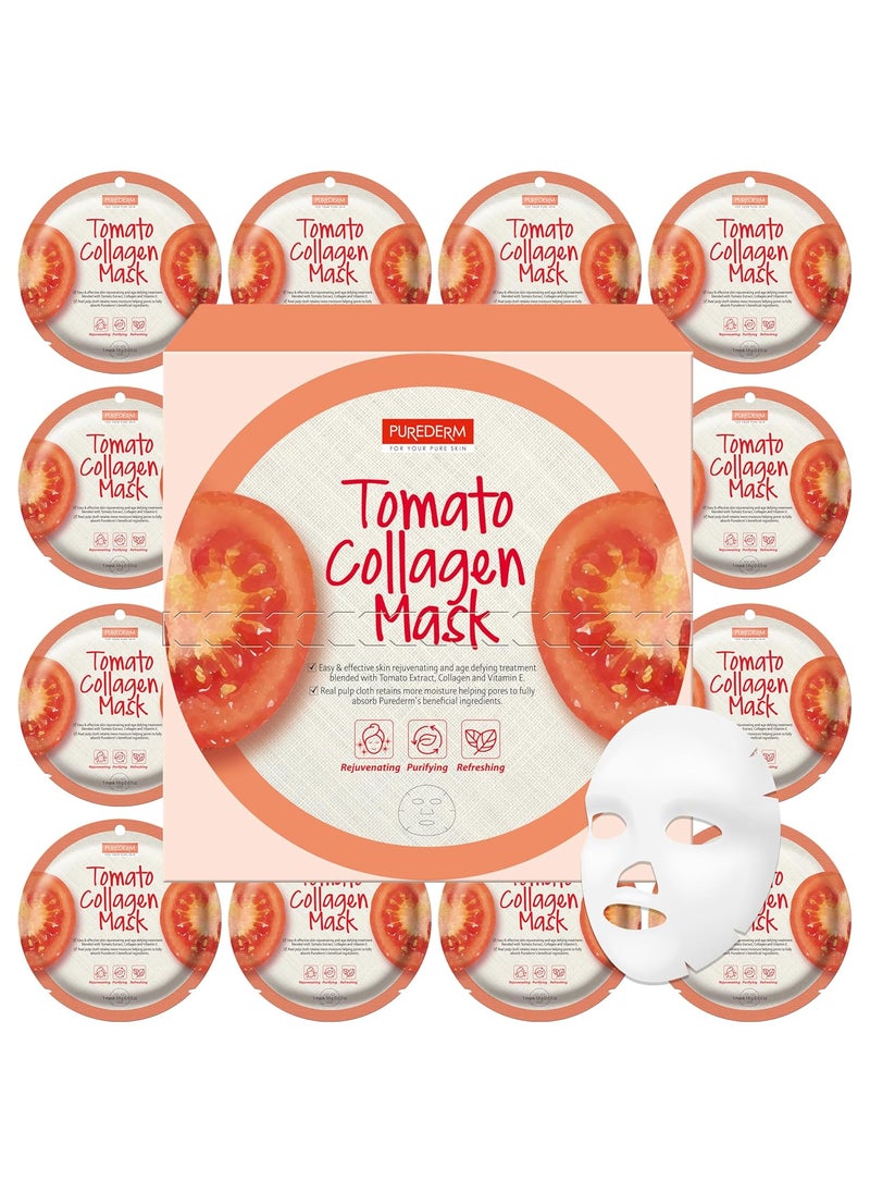 Purederm Tomato Collagen Mask 12 Pack  Tomato Extracts Collagen and Vitamin E Ingredients to Make the Skin Soft and Shiny