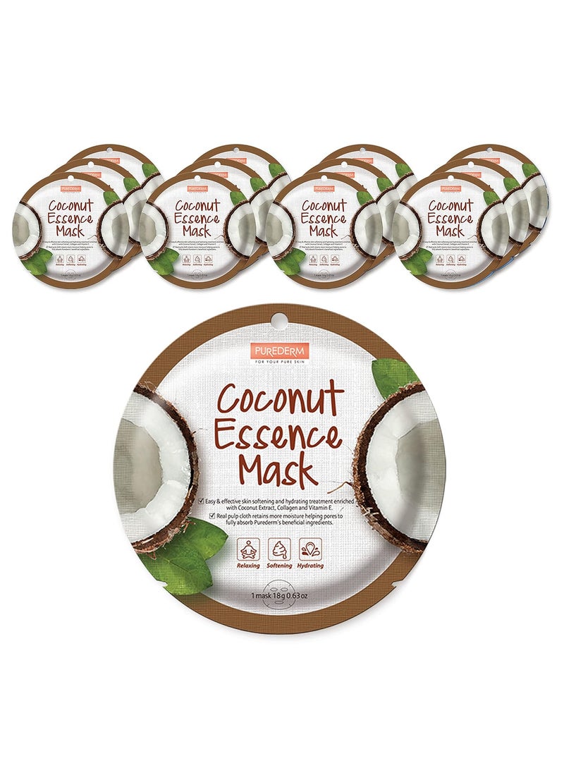 Purederm Coconut Essence Mask 12 Pack  Coconut Extracts Collagen and Vitamin E to Make Your Skin Smooth and Clear