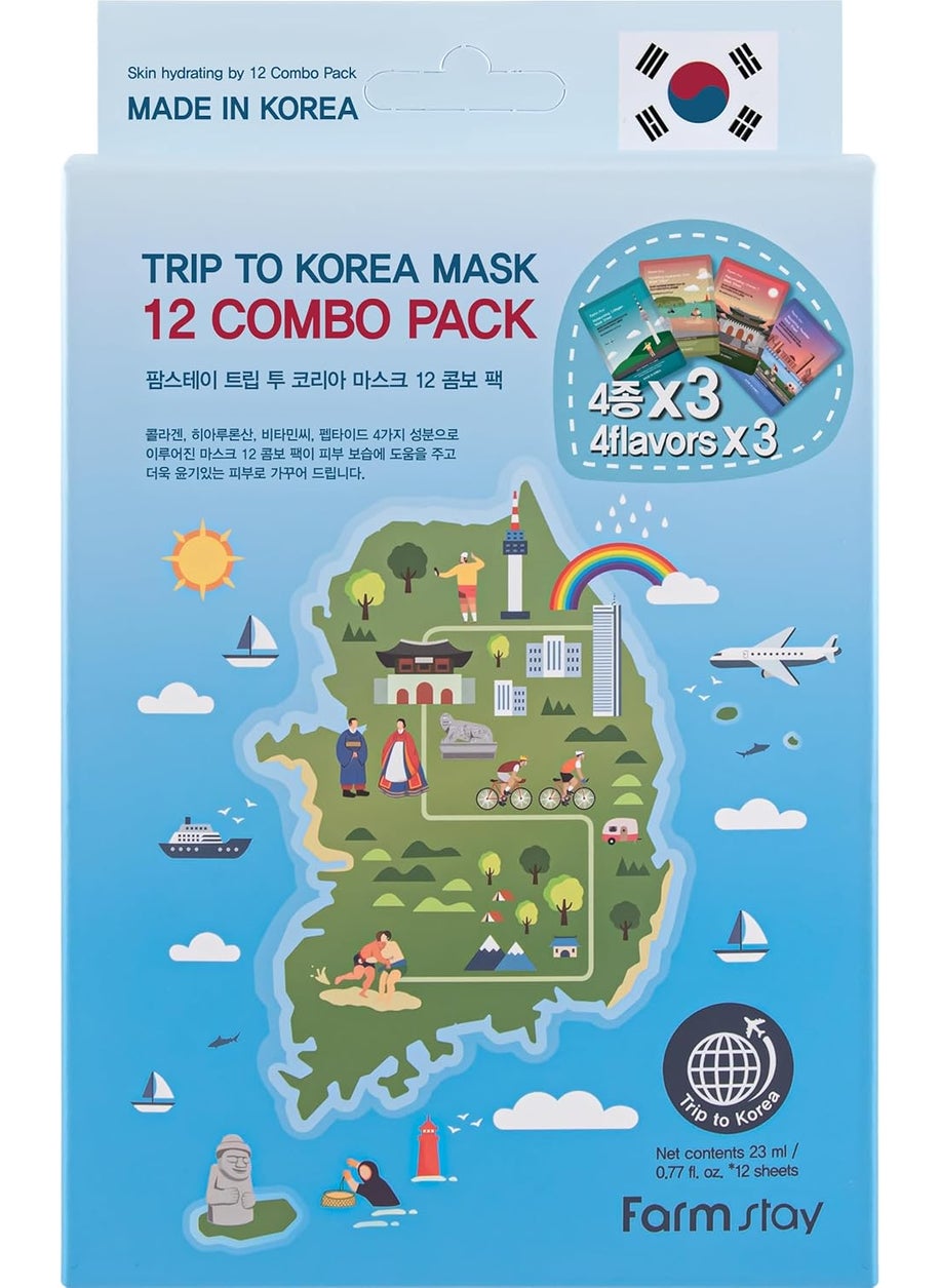 FARMSTAY Trip To Korea Facial Mask Sheet 12 Combo Pack Korean Skincare Mask Combo HypoallergenicMoisturizingNourishingVitalizing Refreshing077 floz12 ea