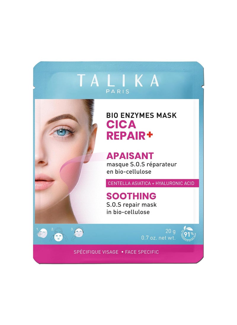 Talika Bio Enzymes Mask  Cica Repair Soothing Biocellulose Face Mask  Centella Asiatica  Allantoin for Calming Irritated Skin  Deeply Hydrates Repairs  Strengthens Skin Barrier