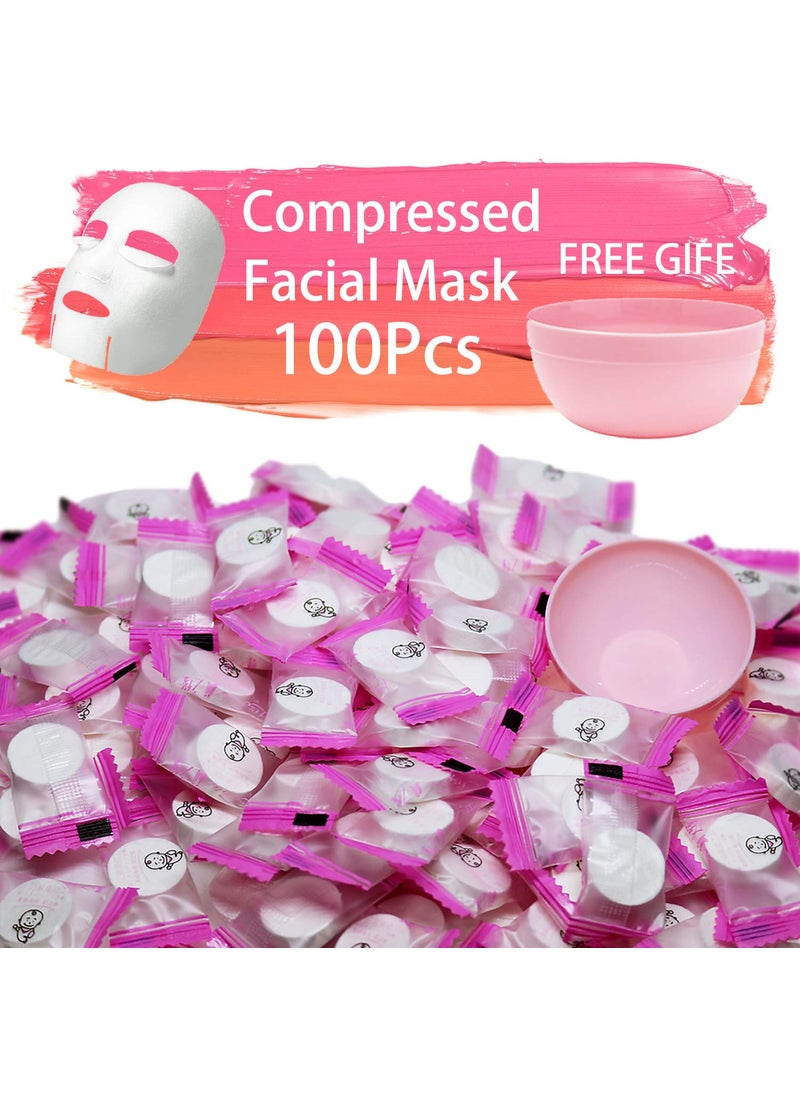100 pcs Compressed Facial Mask Sheet Beauty DIY Disposable Mask Paper Natural Cotton Skin Care Wrapped Masks Normal ThickGet a Small Mask Bowl Free