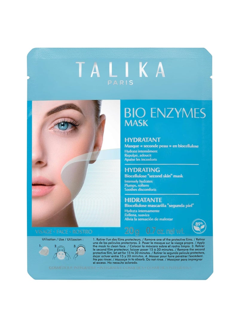 Talika Bio Enzymes Hydrating Mask  Moisturizing  Soothing Face Mask  Biocellulose Instant Glow Mask  Second Skin Effect Beauty Sheet Mask  20g