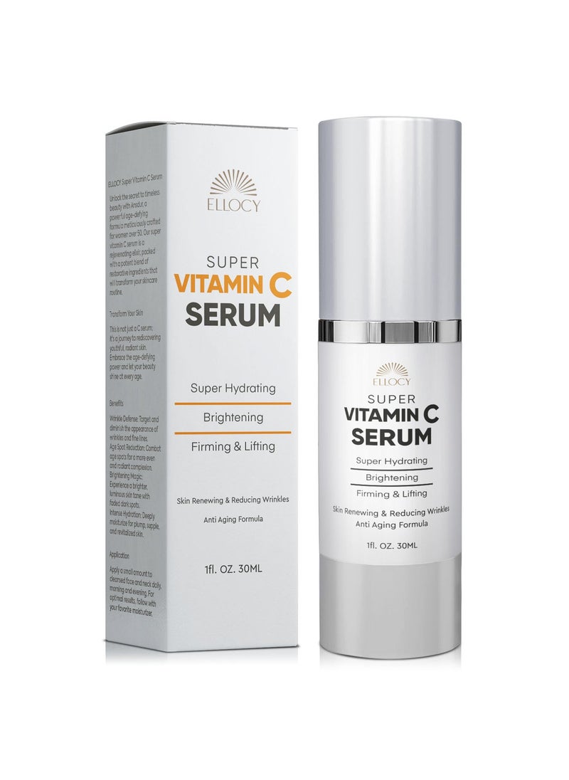 Super Vitamin C Serum for Mature Skin AllInOne Hydrating AntiAging Formula  Vitamin C Hyaluronic Acid Vitamin E Caffeine  Face Lift Serum for Wrinkles Age Spots Firms Hydrates  1 fl oz