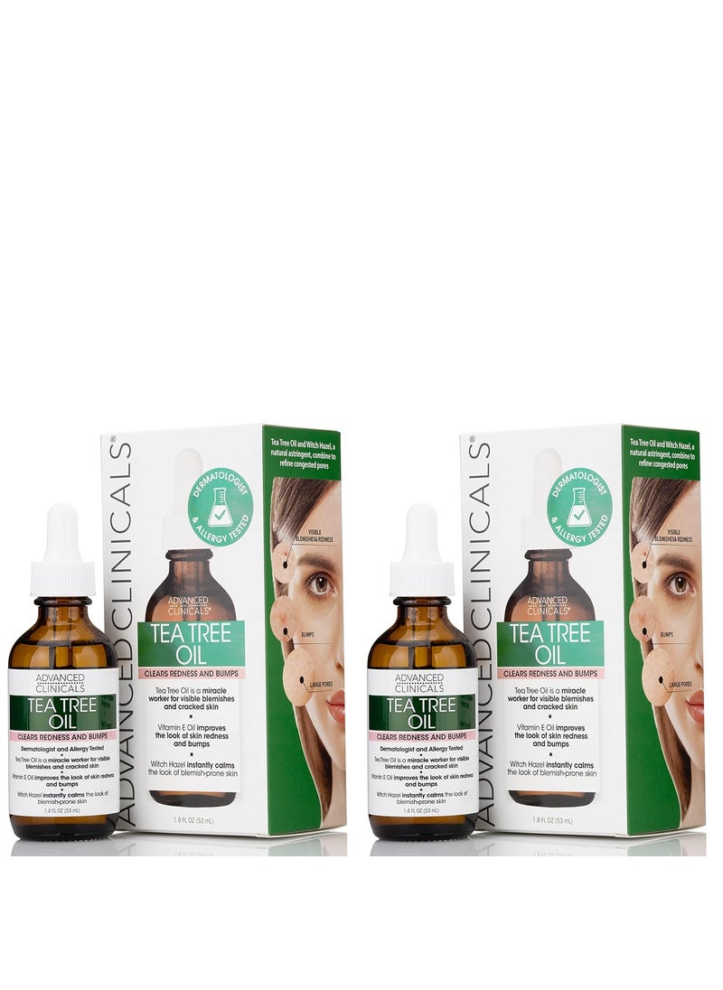 Advanced Clinicals Vegan Tea Tree Oil For Skin  Acne Patch Vegan Facial Serum  Targets Redness Bumps Breakouts  Acne Scars  Organic Pure Tea Tree Oil For Face WVitamin E  Witch Hazel 2pc