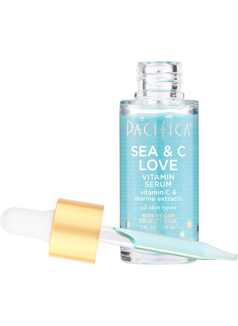 Pacifica Beauty Sea and C Love Vitamin C Serum Skincare Hyaluronic Acid Green Tea Marine Extracts Blue Light Protection Brightening Lightweight Face Care Skin Care Serum 1 fl oz 1 Count