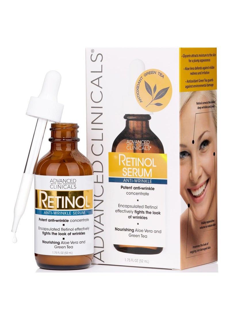 Advanced Clinicals Retinol Serum For Face  Resurfacing Retinol Serum Concentrate Skin Care Moisturizer  Anti Aging Renewing Facial Serum For Wrinkles Fine Lines  Uneven Skin Tone 175 Fl Oz