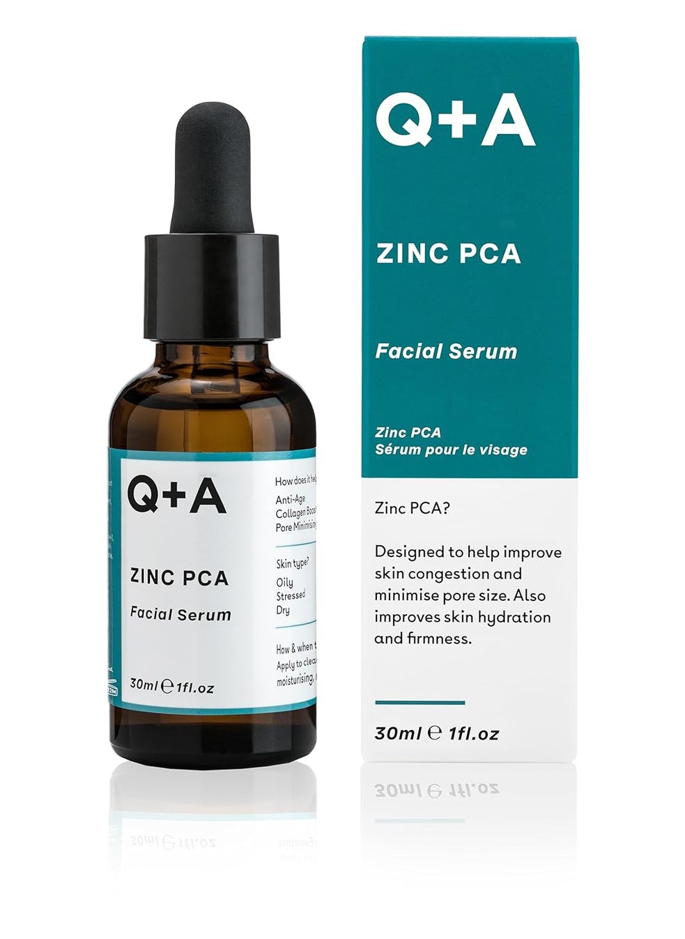 QA Zinc PCA Facial Serum  Reduces Pores  Blemishes Balances Oily Skin AntiAging with Reishi Shiitake Mushrooms  Vegetable Collagen Hydrating  NonDrying Formula 1floz