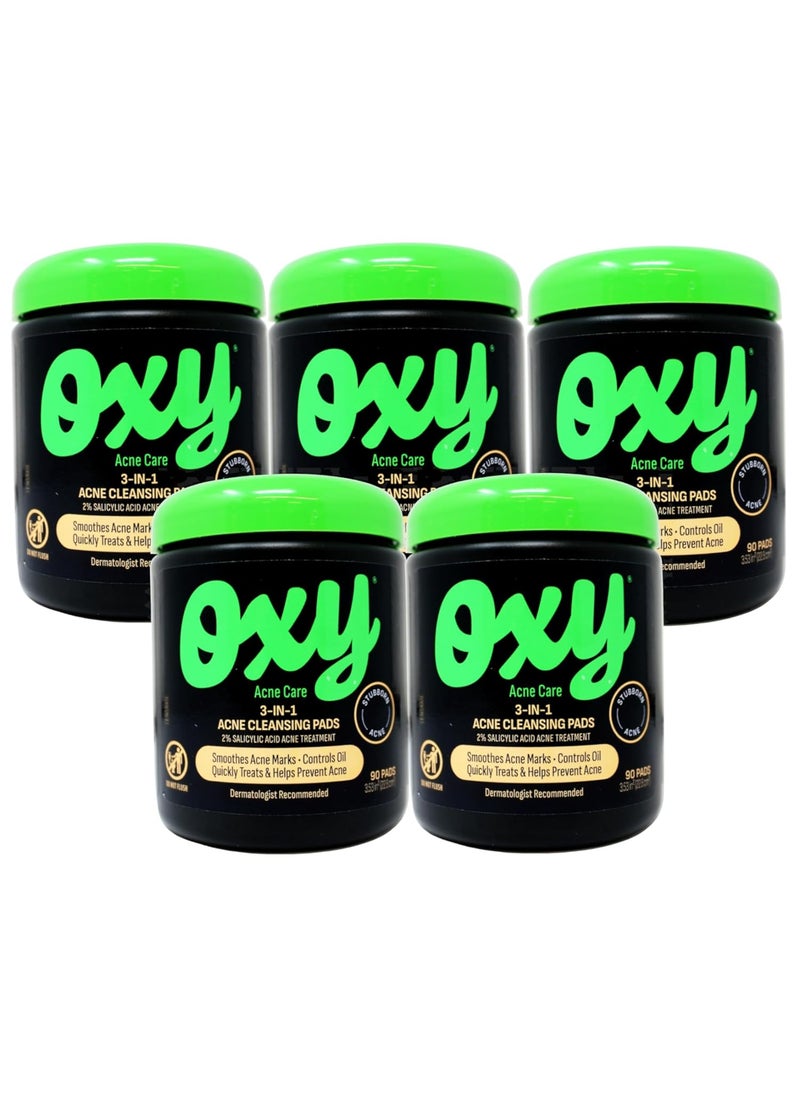 OXY Maximum Action 3In1 Treatment Pads 90 ea Pack of 5