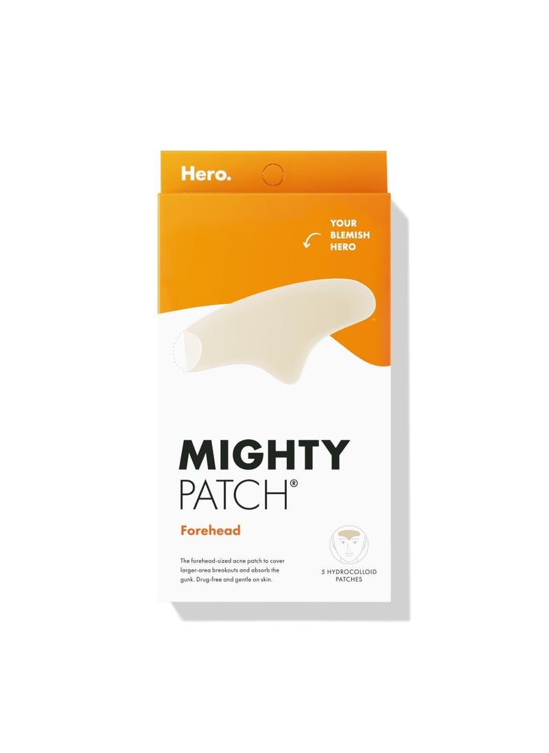 Hero Cosmetics Mighty Patch Forehead Patch  Hydrocolloid Acne Pimple Patch Contoured to Cover Larger Area of Zits and Blemishes  DrugFree and Suitable for Sensitive Skin 5 Count