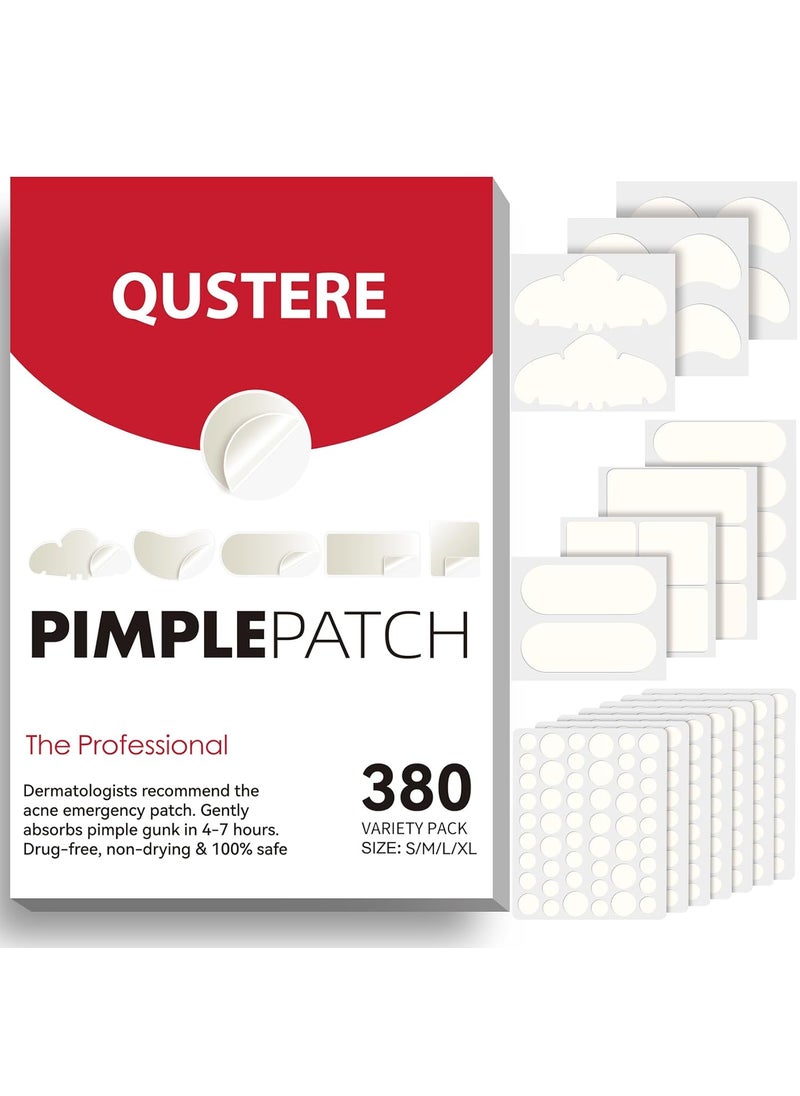 Large Pimple Patches for Face Hydrocolloid Acne Patches Variety Shapes Zit Covers Stickers with Tea Tree Salicylic Acid  Cica Oil RoundMoonStripSquareRectangleNose Strip 8 Sizes 380 Count
