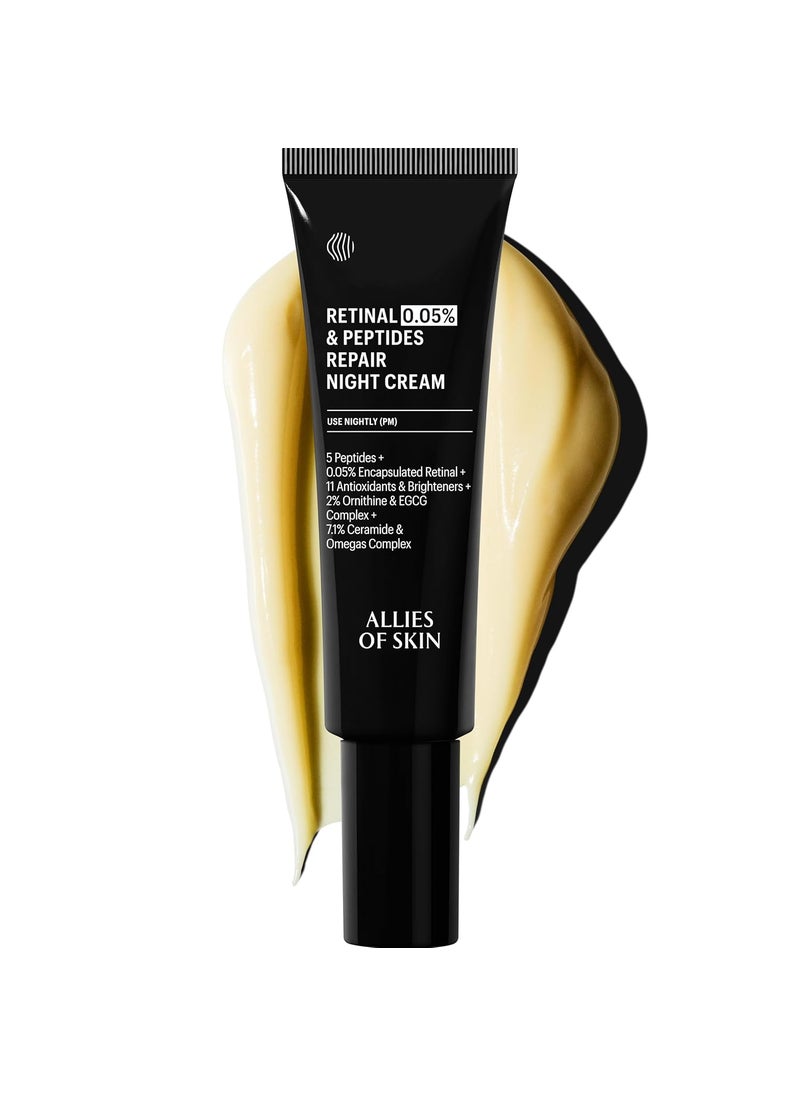 Allies of Skin Retinal 005 Peptides Repair Night Cream with 005 Encapsulated Retinaldehyde Peptides 2 Ornithine EGCG Complex 11 Brighteners Antioxidants and 71 Ceramide  Omegas Complex
