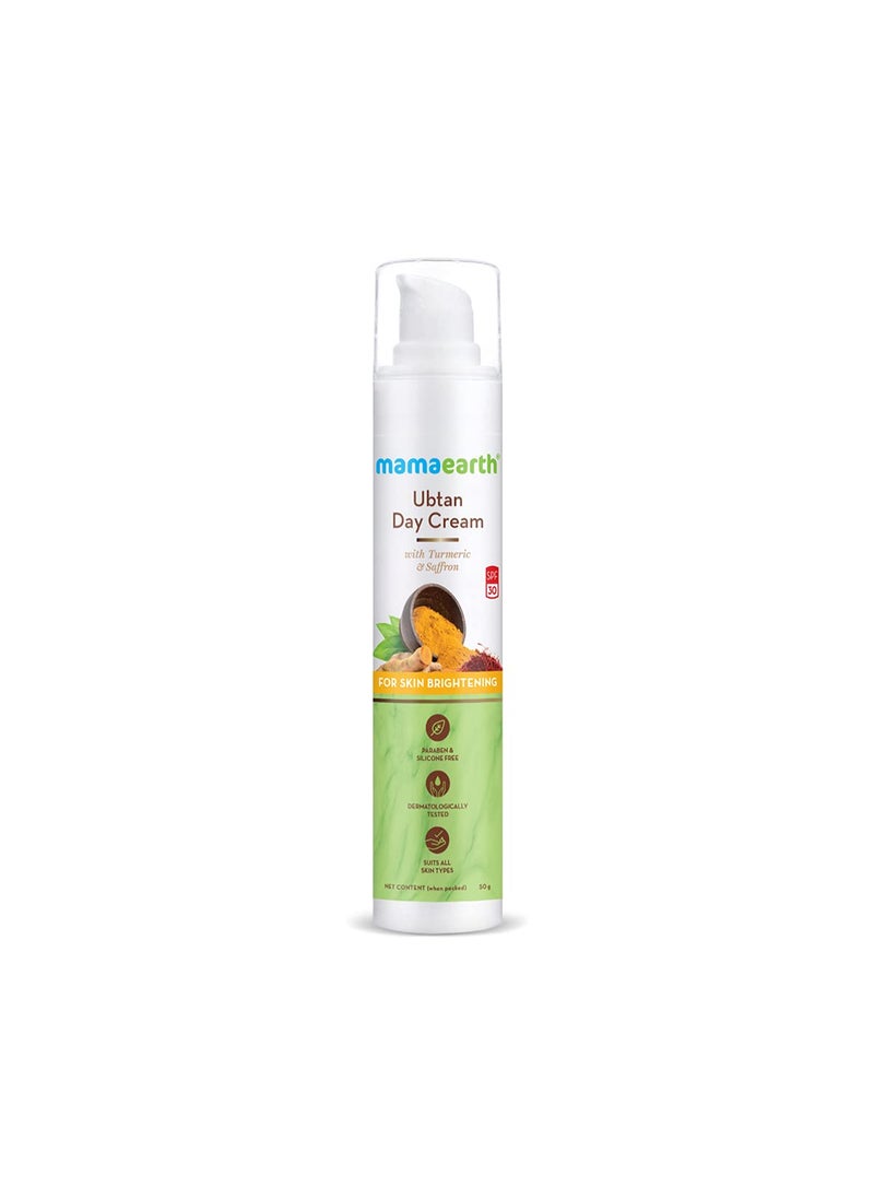 MAMAEARTH Ubtan Day Cream with SPF 30  Enhances Skin Tone  Gives Glowing Skin  Protects from UVA  UVB Rays  Infused with Turmeric  Saffron  176 Oz50 g