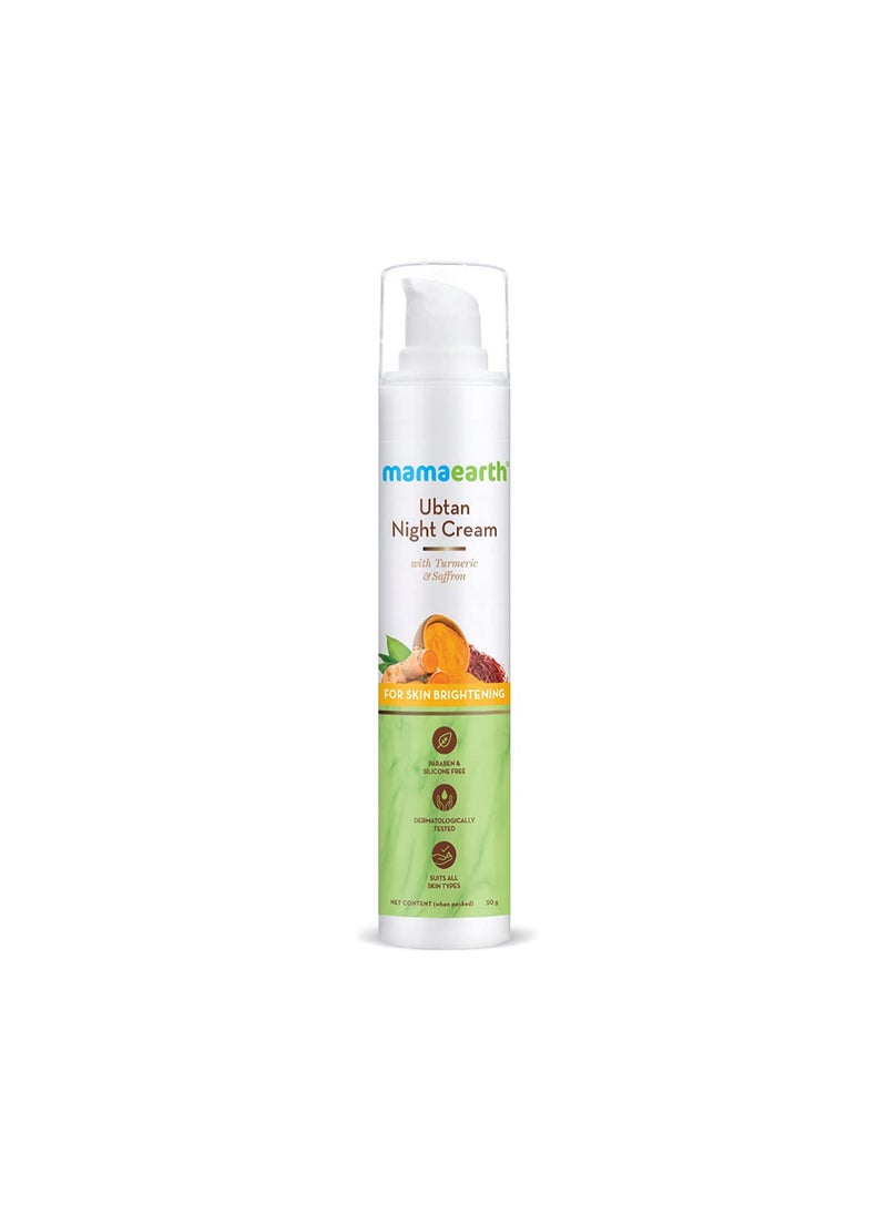 MAMAEARTH Ubtan Night Cream with Saffron  Turmeric  Revives Dull Damaged Skin  Restores Natural Glow  Overnight Restorative  NonGreasy Formula  176 Oz50g