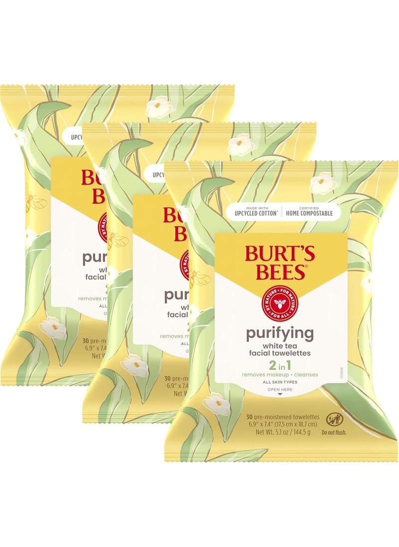 Burts Bees Valentines Day Gifts White Tea Face Wipes for Sensitive Skin Soothing Makeup Remover  Facial Cleansing Towelettes 30 Ct 3Pack