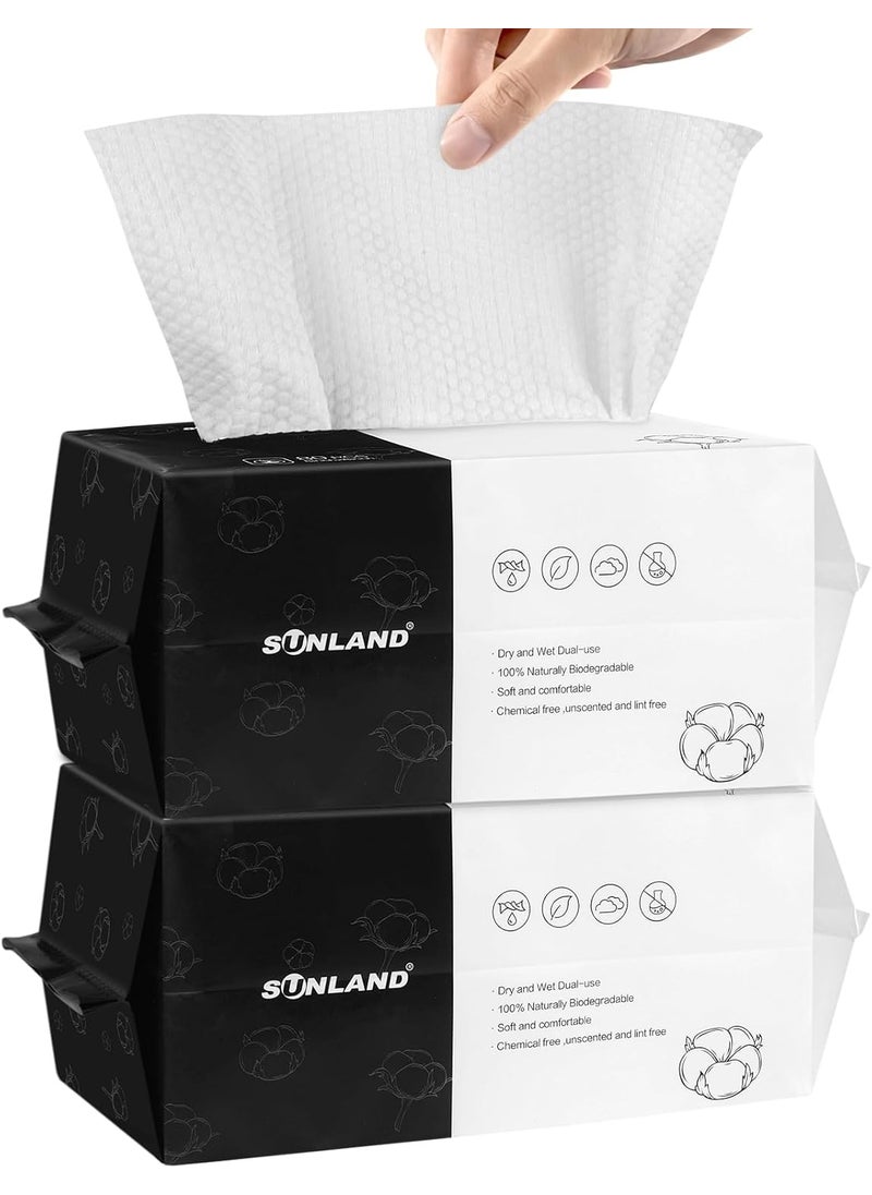 SUNLAND Disposable Face Towels Clean Face Tissue Super Soft for Sensitive SkinMakeup Remover Dry WipesNo Lint and Degradable 160 Count 2 Pack