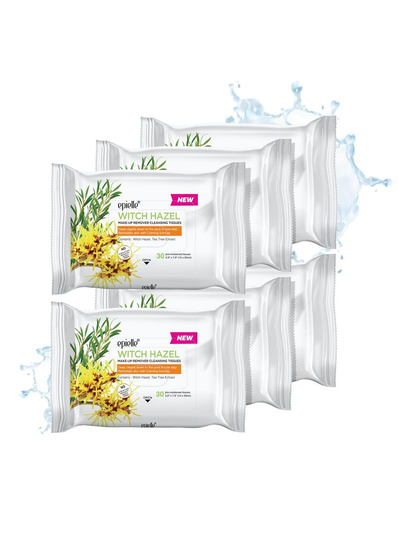 Epielle New Witch Hazel 30ct Makeup Cleansing Wipes Deep Cleans Pores  Refresh Skin with Calming Formula 6 packs