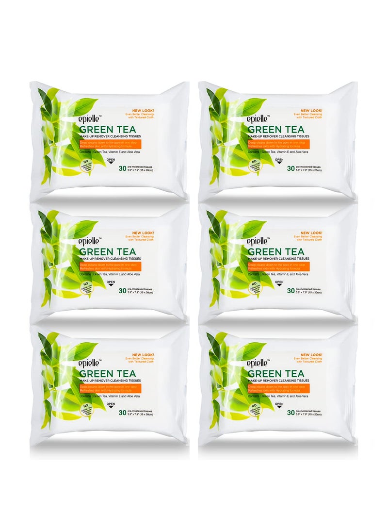 Epielle New Makeup Remover Cleansing Wipes Tissue  Cucumber 30 Count 6 Pack  Gentle for all Skin Types  Daily Facial Cleansing Towelettes  Removes Dirt Oil Makeup Green Tea