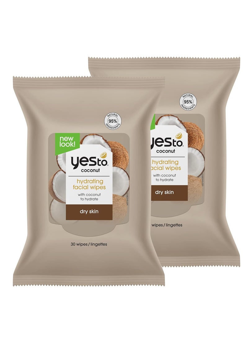 Yes To Face Wipes for Women and Men Restoring Facial Cleansing Wipes for use as a Make Up Remover Cleaning Soothing Coconut Pack of 2