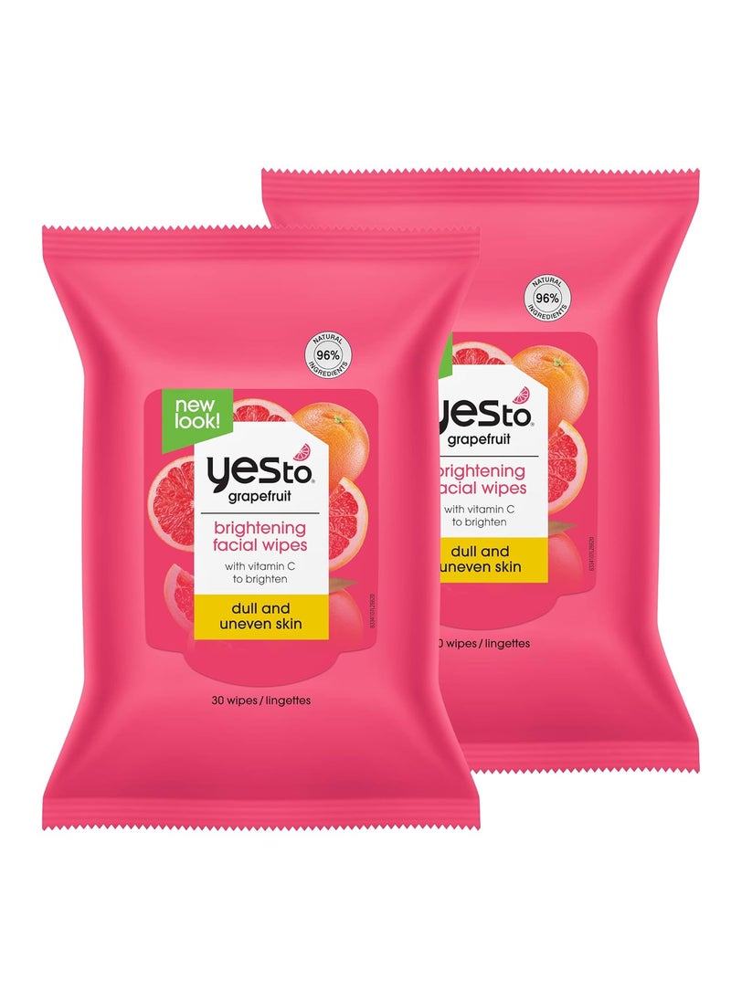 Yes To Face Wipes for Women and Men Brightening Facial Cleansing Wipes for use as a Make Up Remover Cleaning Soothing Grapefruit Pack of 2