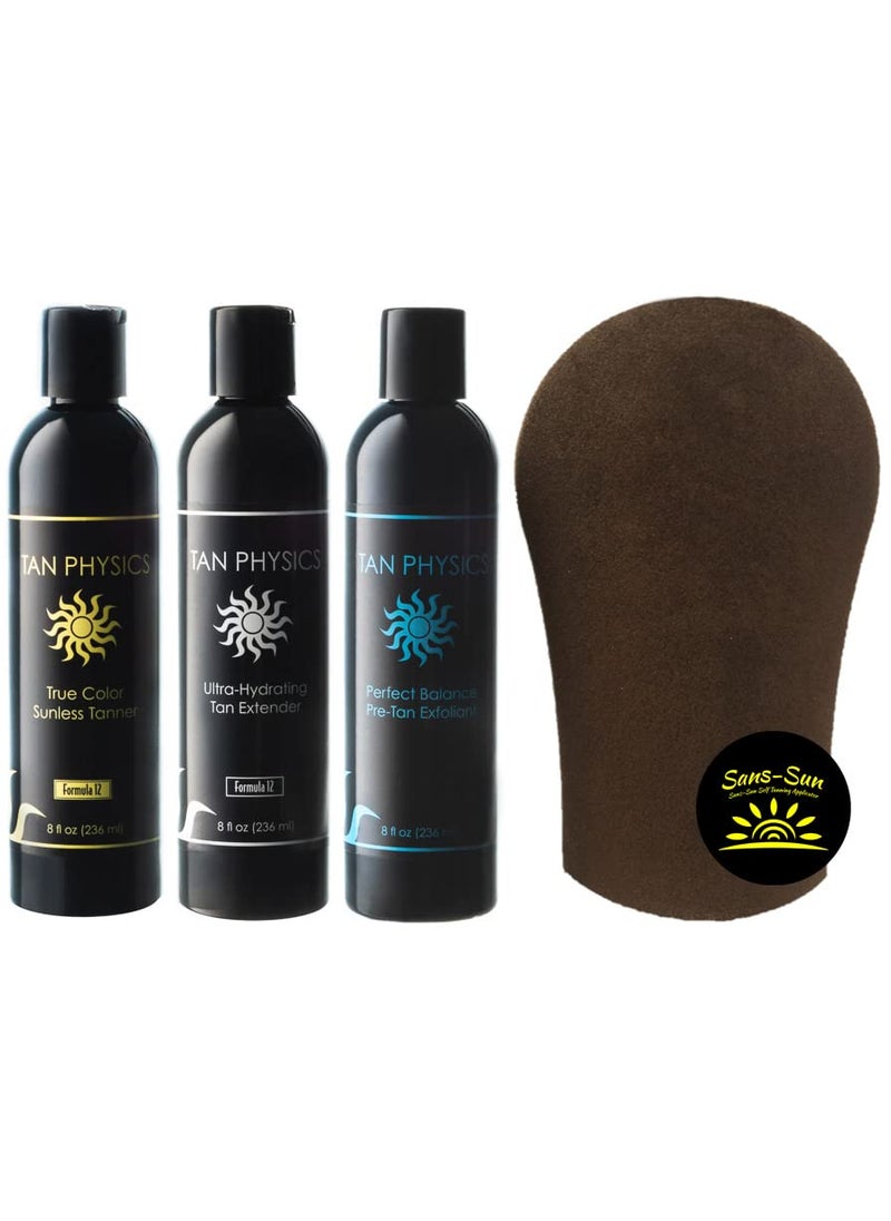 Tan Physics True Color Sunless Tanner Exfoliator  Tan Extender 8oz with Tanning Mitt  SelfTanning Lotion  StreakFree Natural Glow  LongLasting FastAbsorbing Formula
