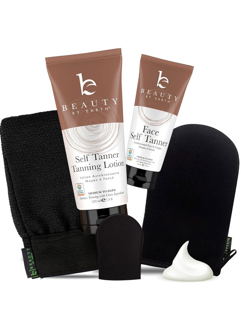 Tanning Lotion Self Tanner Kit  USA Made with Organic  Natural Ingredients Self Tanning Lotion Face Tanner  Application Kit Non Toxic Gradual Tan Sunless Tan for Women  Men
