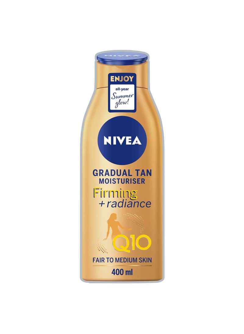NIVEA Q10 Firming Plus Radiance Gradual Tan 400 ml Tan Activating Firming Cream with Q10 Supports a Gradual Tan Tanning Moisturiser for a SunKissed Radiant Glow