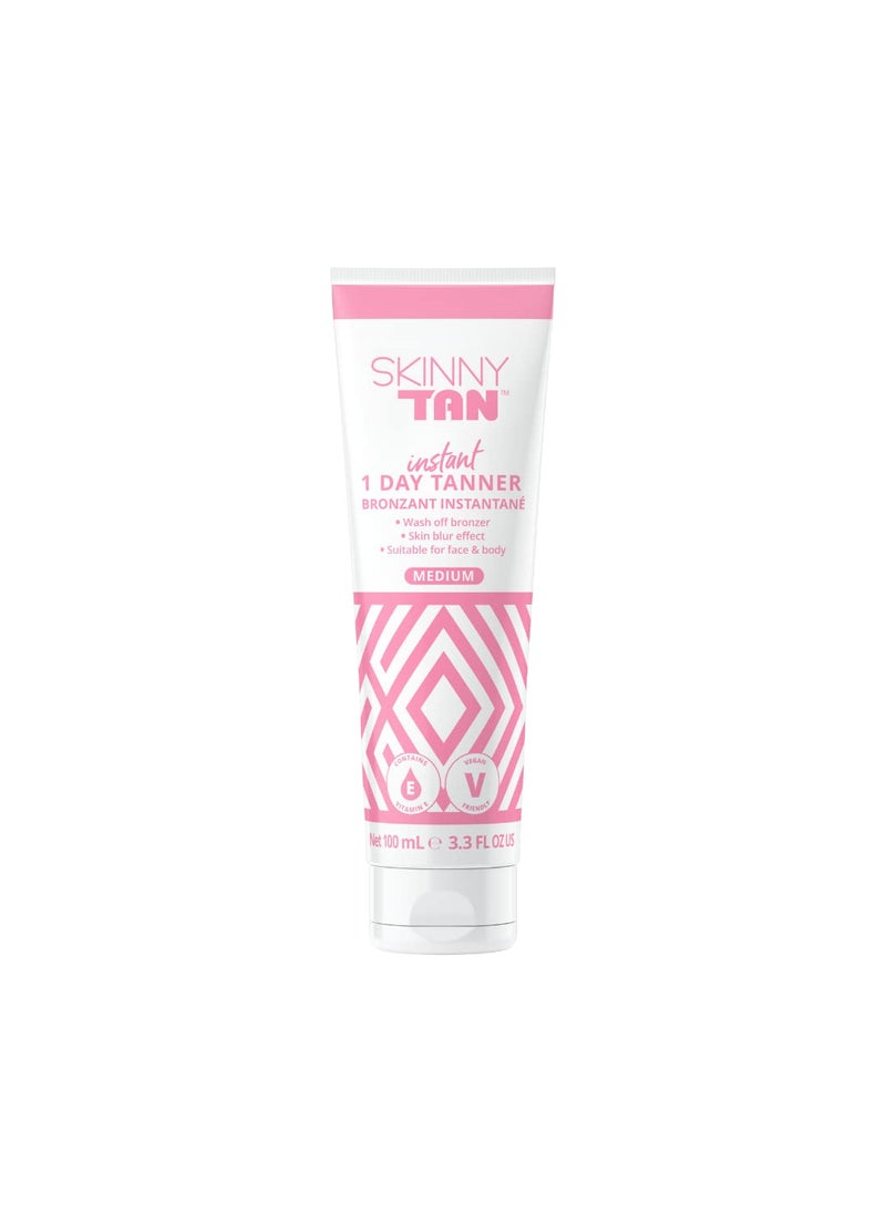 SkinnyTan 1 Day Instant Tanner  Self Tanning Lotion for Face and Body  SkinPerfecting Coverage with Delicious Scent  Easy Rinse  Medium  33 oz