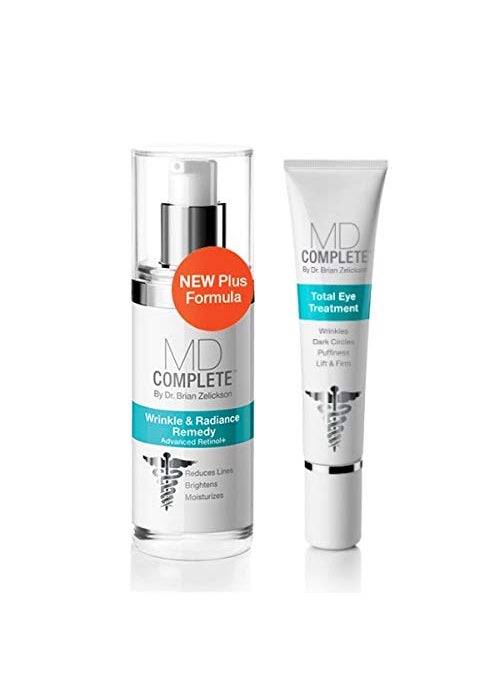 MD Complete Eye Wrinkle Duo  Professional Dermatologist Skin Rejuvenation  includes Wrinkle  Radiance Remedy PLUS with Retinol and Total Eye Treatment with Hyaluronic Acid and Peptides  Set of Two