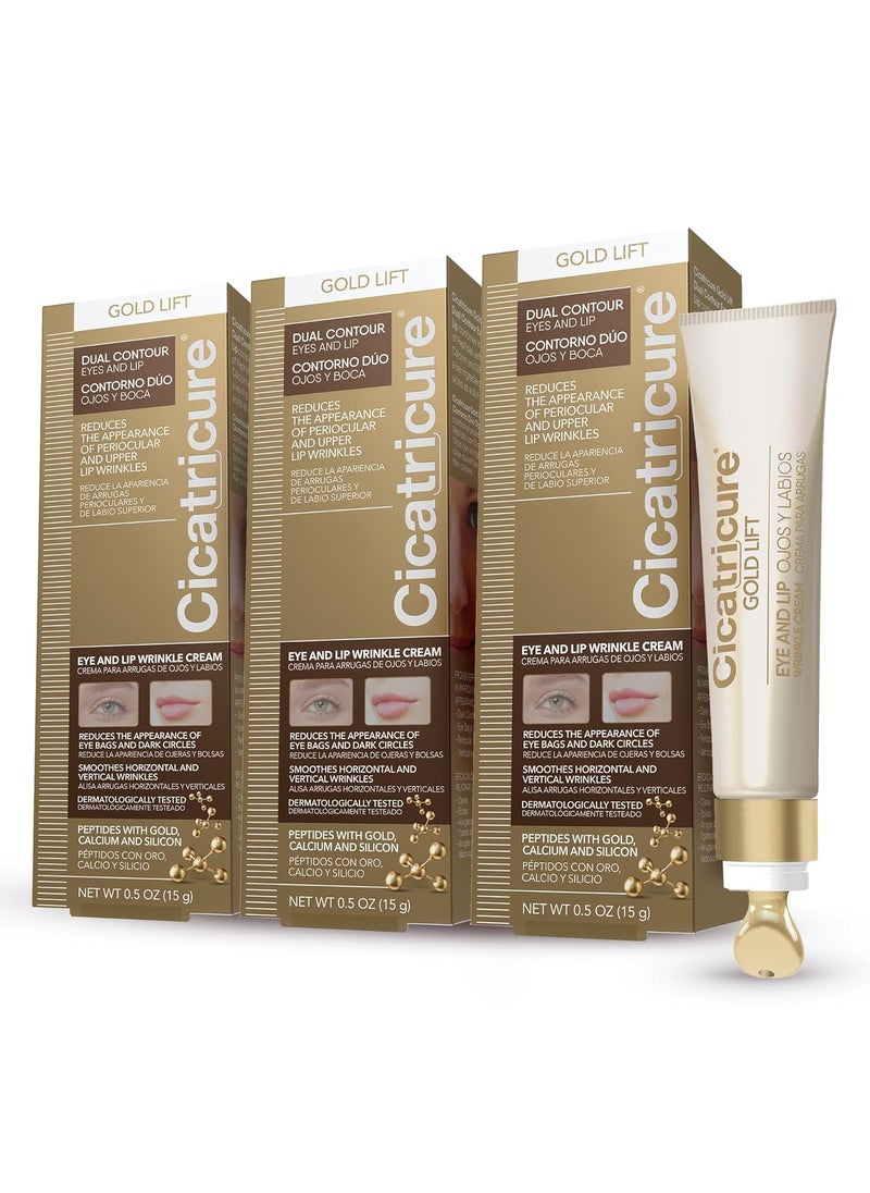 Cicatricure Gold Lift Dual Contour Eye and Lip Wrinkle Cream Anti Aging Skin Care to Reduce Dark Circles Puffiness  Expression Lines 05 Ounce Pack of 3