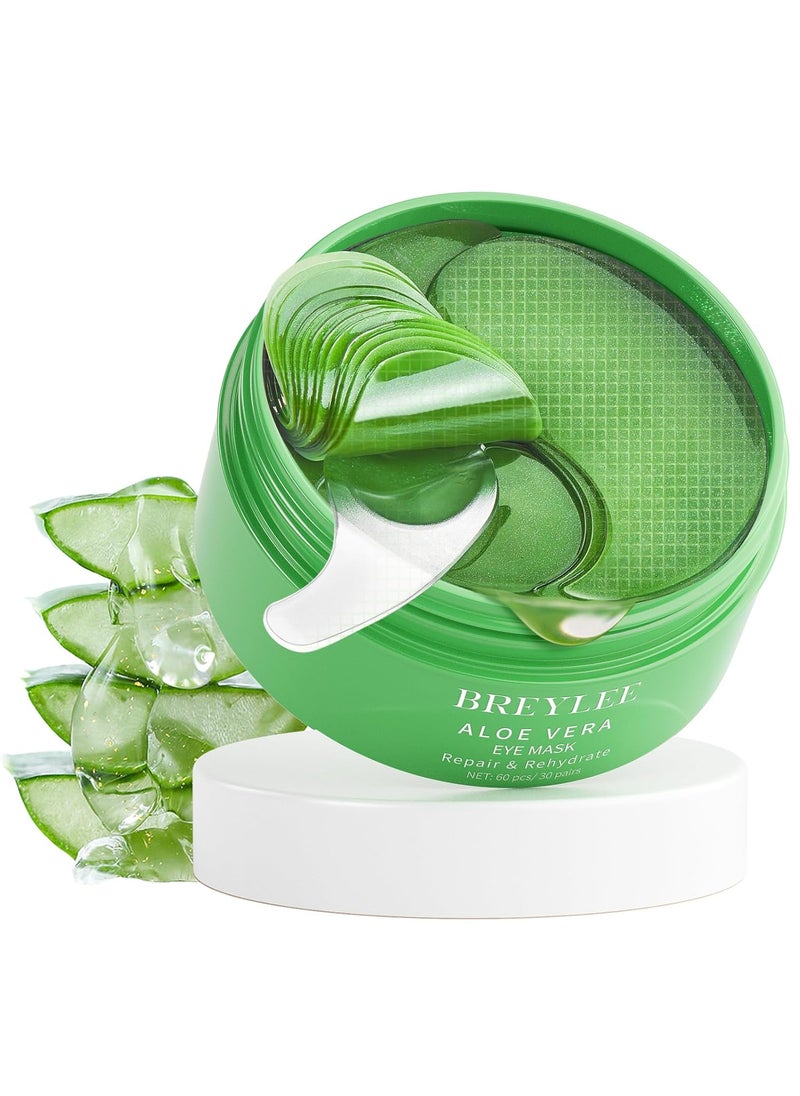 BREYLEE Aloe Vera Eye Masks  60 Pcs  Reduce Puffy Eyes  Dark Circles Firm  Improve Under Eye Skin Pure Natural Extracts for Youthful Appearance  Reduction of Fine Lines and Wrinkles